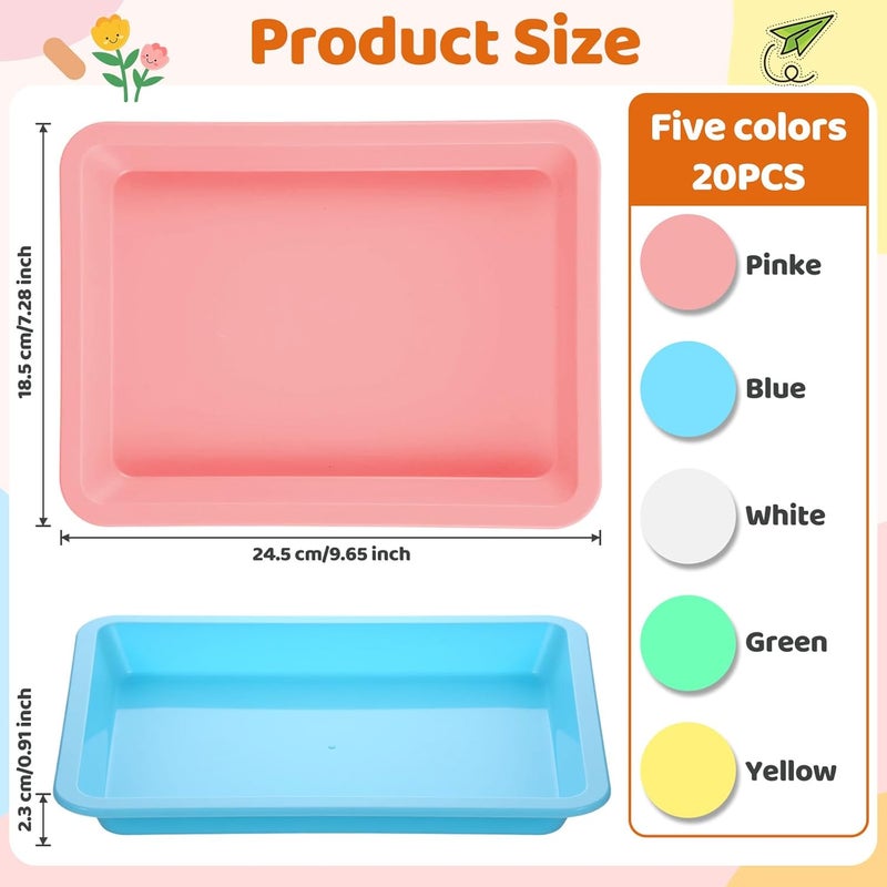 AojSup 20 Pcs Plastic Art Sand Trays Multicolor Stackable Activity Sensory Tray Paint Mixing Crafts Organizer Serving Accessories for DIY Bead Painting Project, 9.65 x 7.28 x 0.91 Inch - Image 2